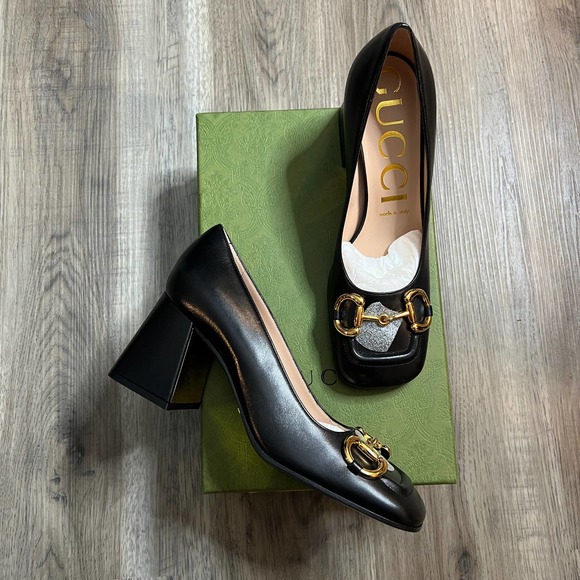 NEW Gucci Mid Heel Black Pumps Heels with Horsebit size 38 - Picture 2 of 7